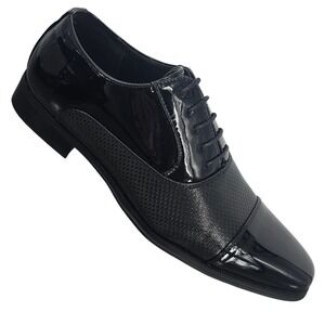 Robert David Mens Black Patent and Textured Cap Toe Oxford Dress Shoes 11 New